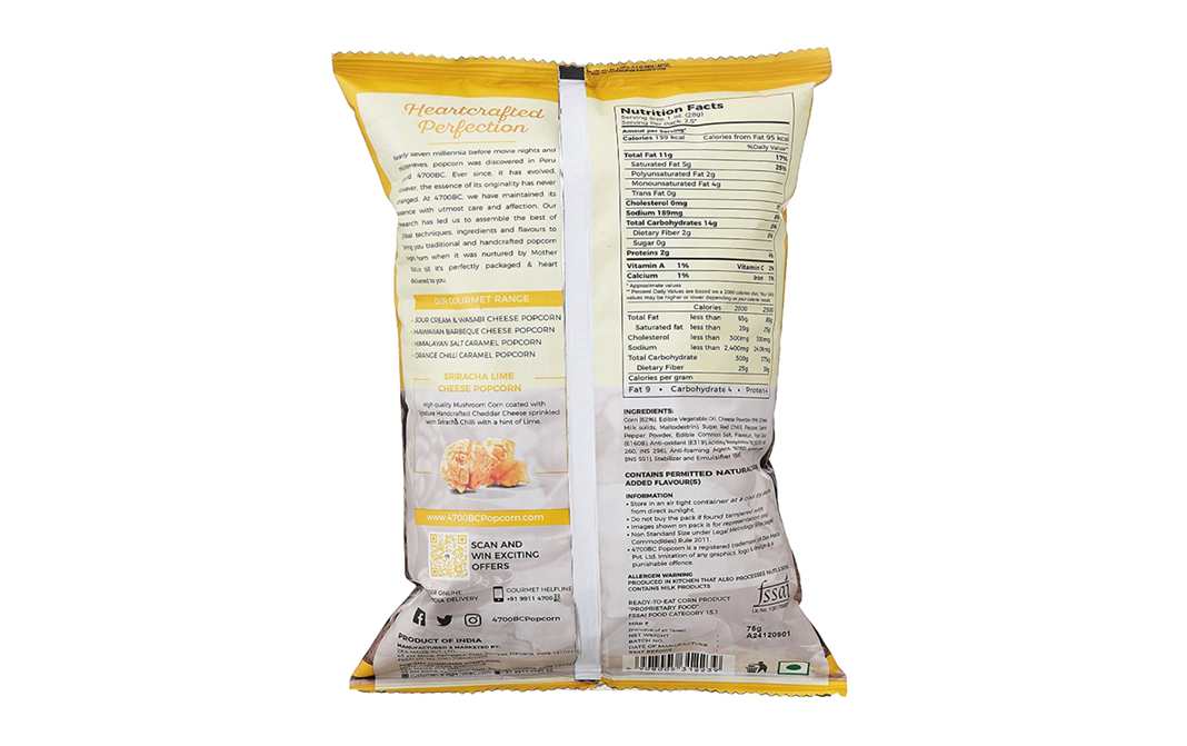 4700BC Sriracha Lime Cheese Popcorn Heartcrafted Perfection   Pack  75 grams